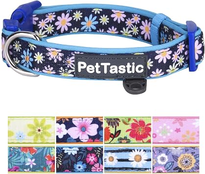 Best Adjustable Small Dog Collar Durable Soft & Heavy Duty with Cute Floral Design, Outdoor & Indoor use Comfort Dog Collar for Girls, Boys, Puppy, Adults, Including ID Tag Ring