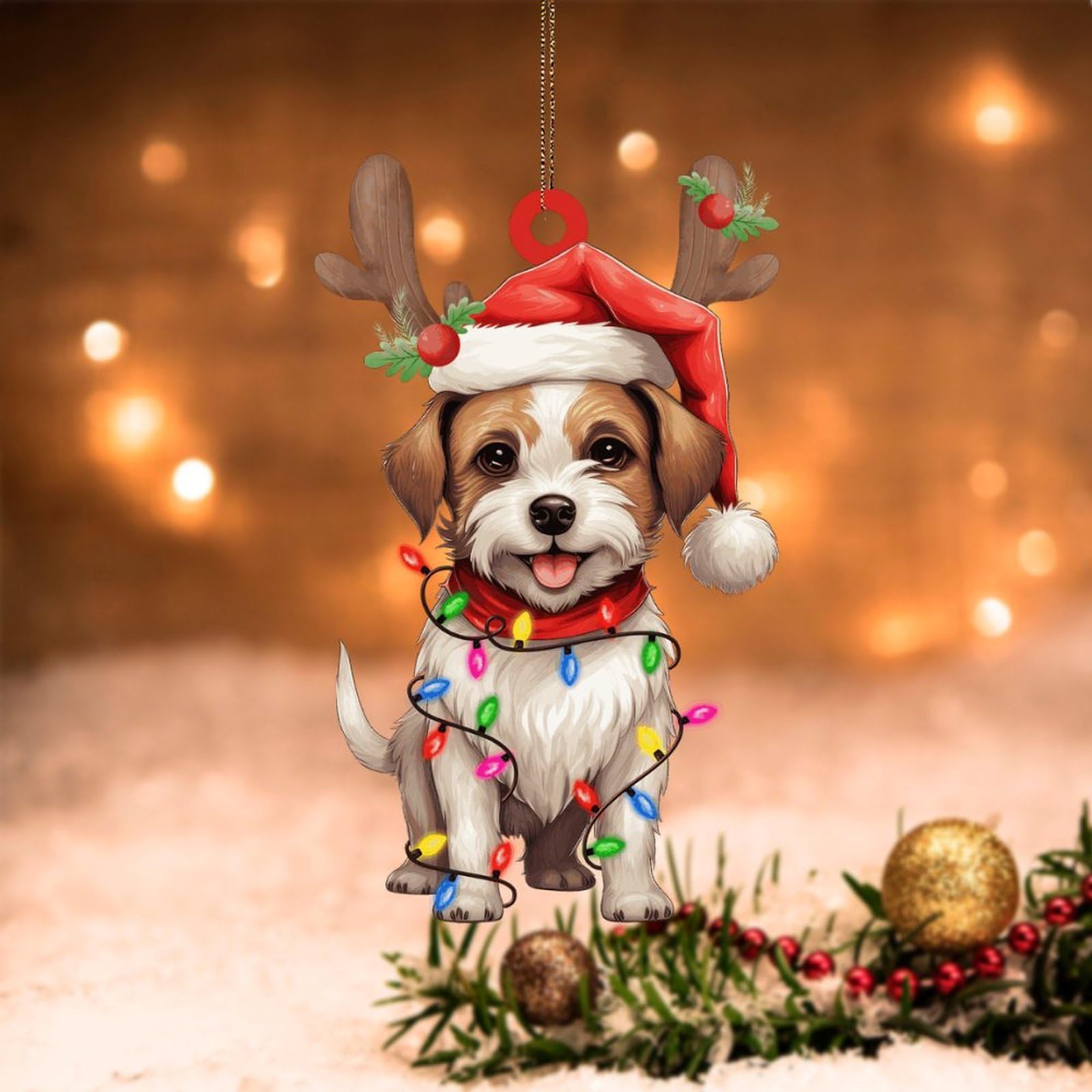 Swavecat Jack Russell Terrier 2D Printing Acrylic Ornament Acrylic Ornaments For Xmas Dog Lanterns Christmas Antlers Ornament 5In Christmas Tree Decoration Keepsake