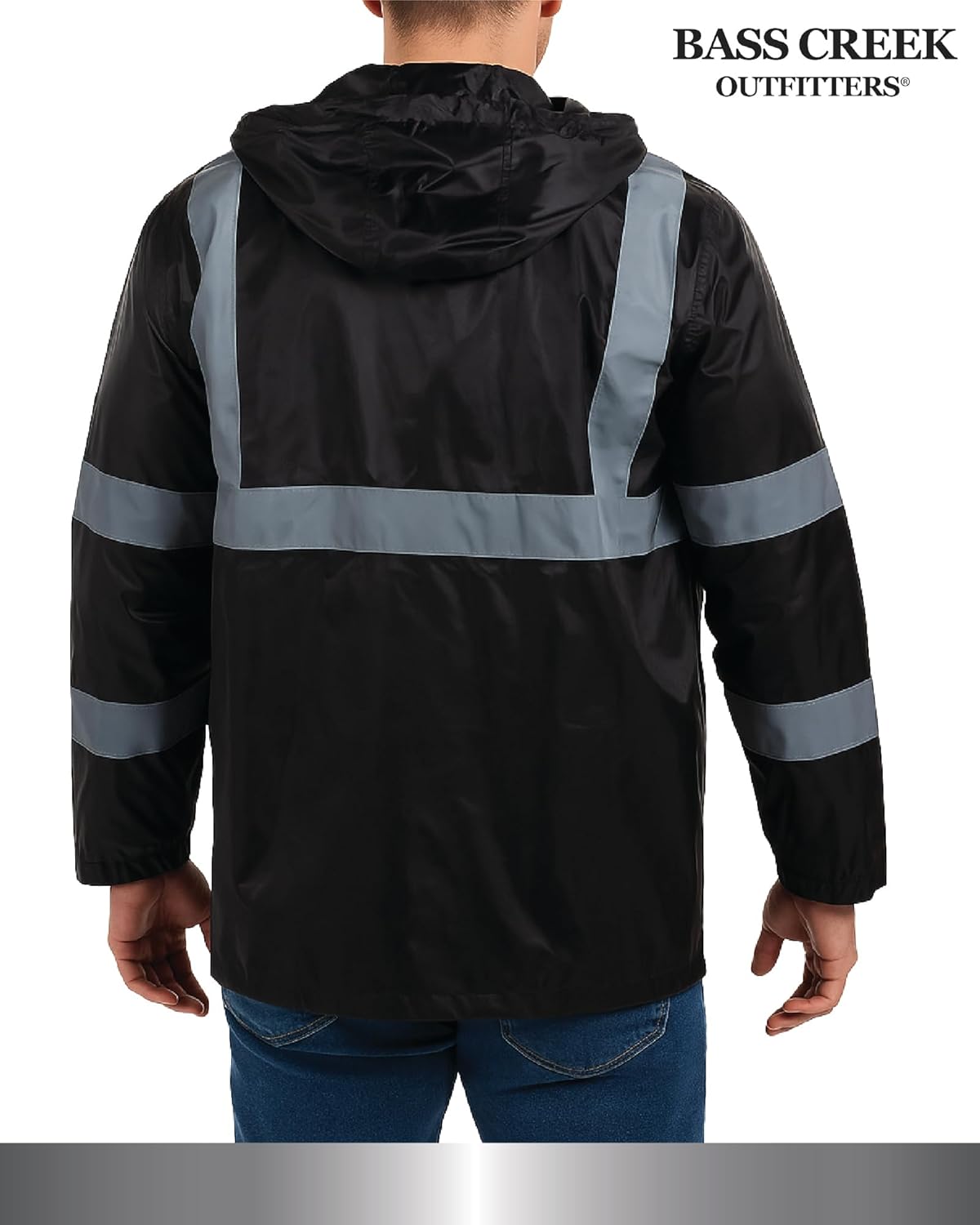 Bass Creek Outfitters Mens Rain Jacket - Waterproof Hooded High Visibility Safety Coat with Reflective Strips - Image 6
