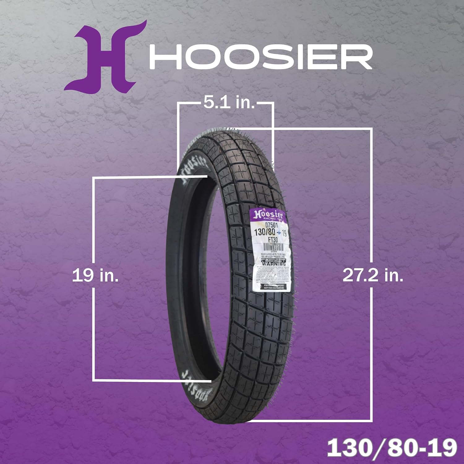 Hoosier Racing MX Tire Set: 130/80-19 FT30 Front & 140/80-19 FT30 Rear Dirt Bike Tube Type Tires for Flat Track Bikes with Hoosier Keychain