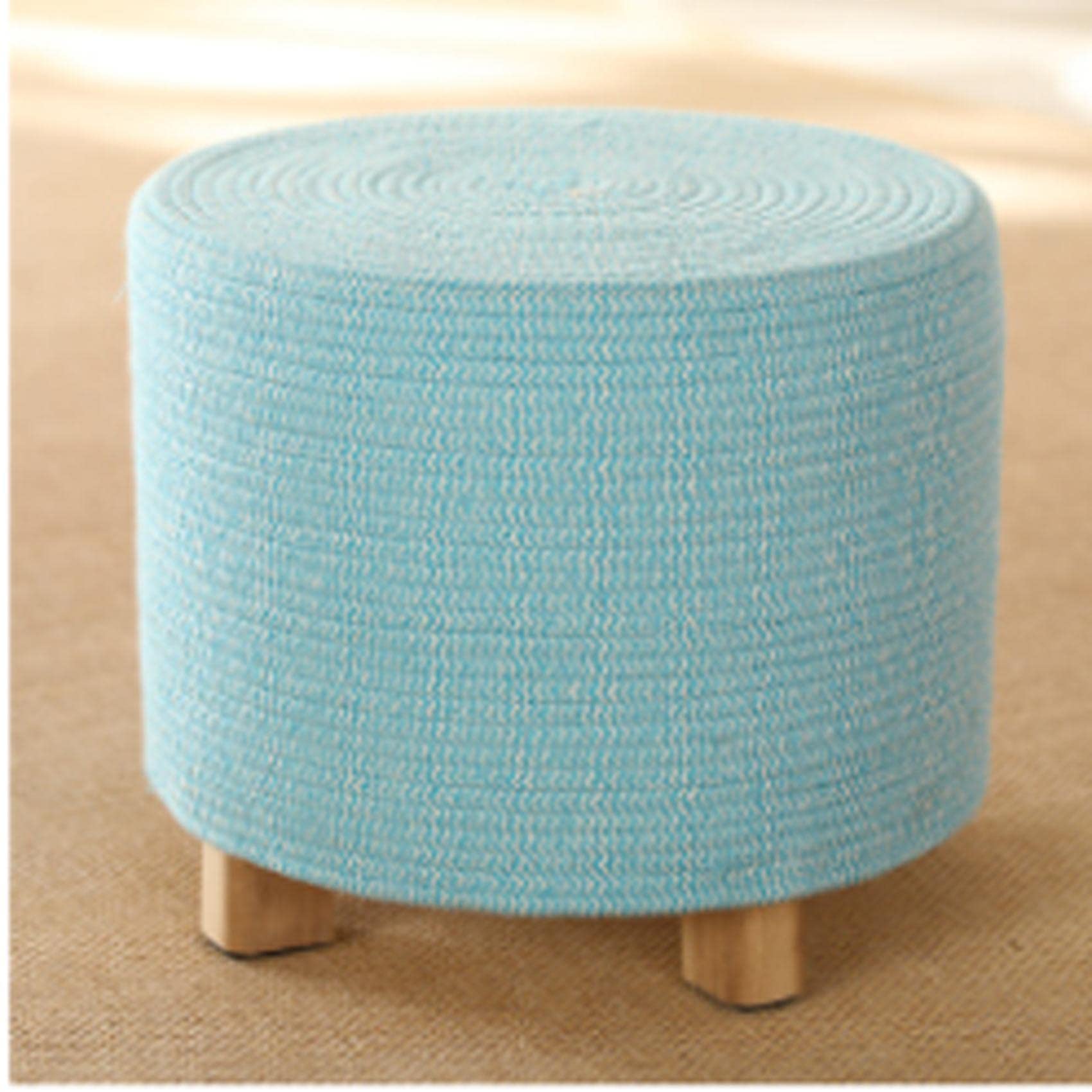 LMMIAOZ Cotton Thread Round Foot Stool for Bedroom and Living Room Lake Blue 30x31cm