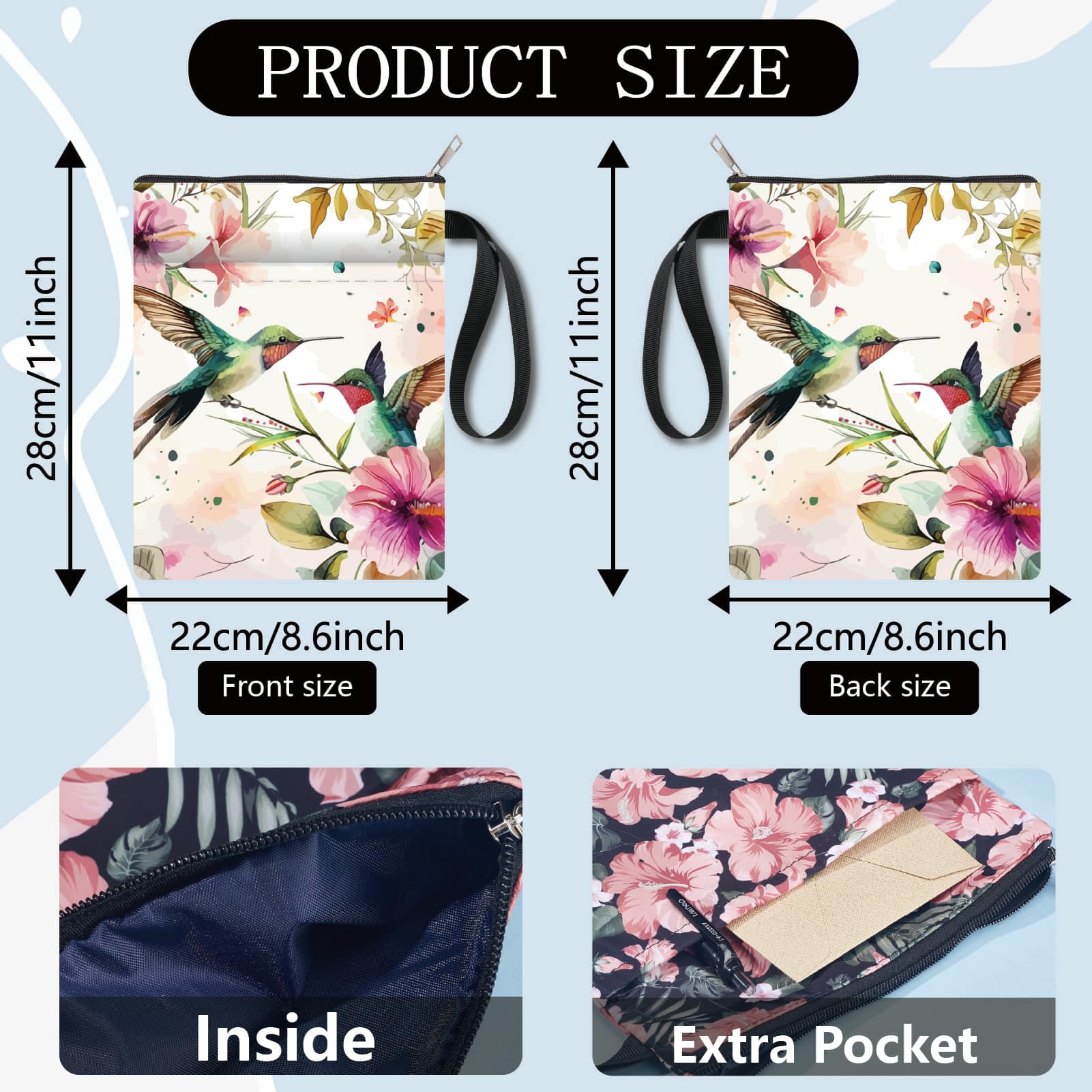 CRASPIRE Hummingbird Book Covers Animal Book Sleeve Book Protector for Paperbacks Washable Fabric Cloth Book Cover with Zipper and Extra Sleeve Pocket for Book Lovers Classmate Gifts - Image 2