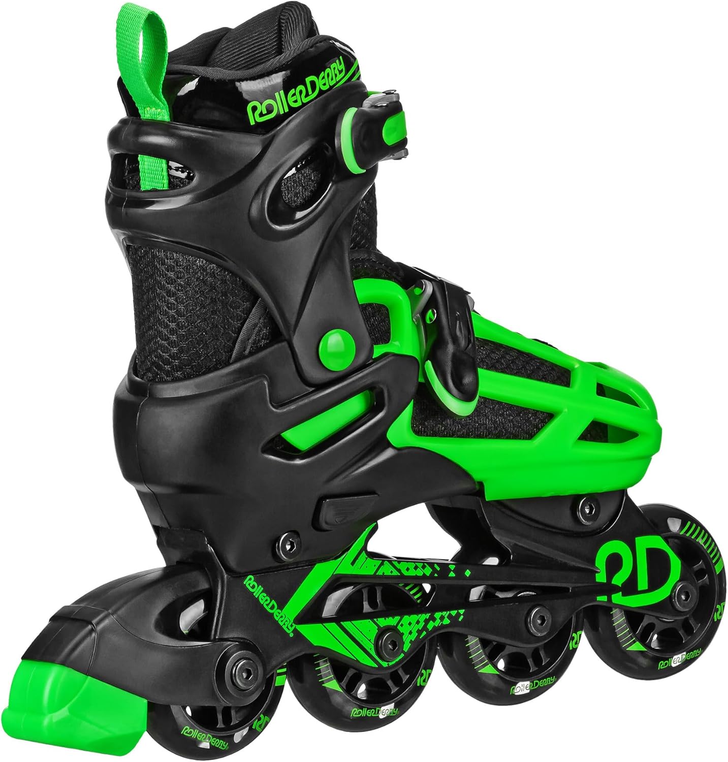 roller derby falcon 2-in-1 combo quad and inline skates for kids, adjustable sizing black/green small (12-2)