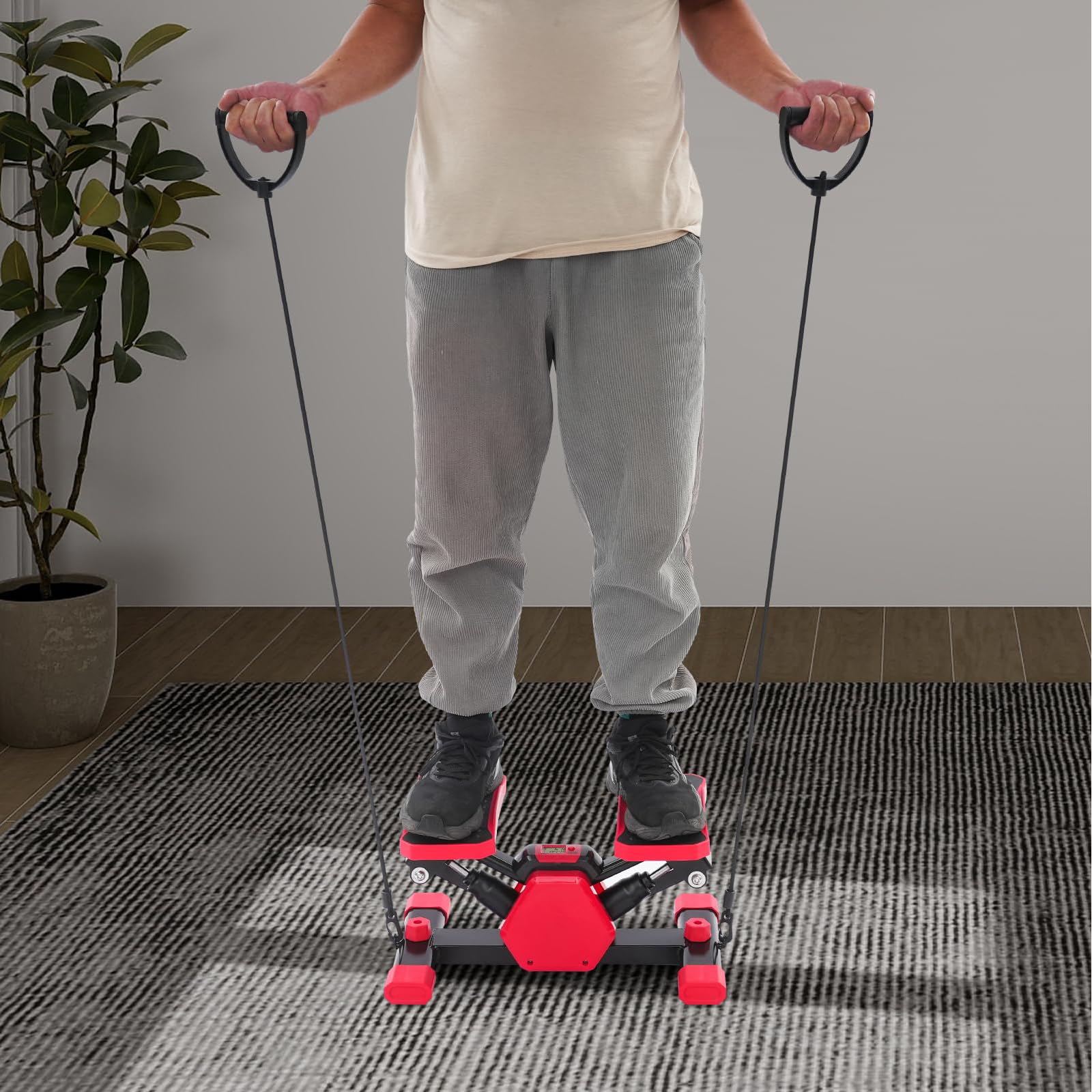 Stepper Fitness Casa Attrezzi Palestra Casa Glutei E Gambe Stepper Portatile con Corda di Trazione E Schermo LCD Black