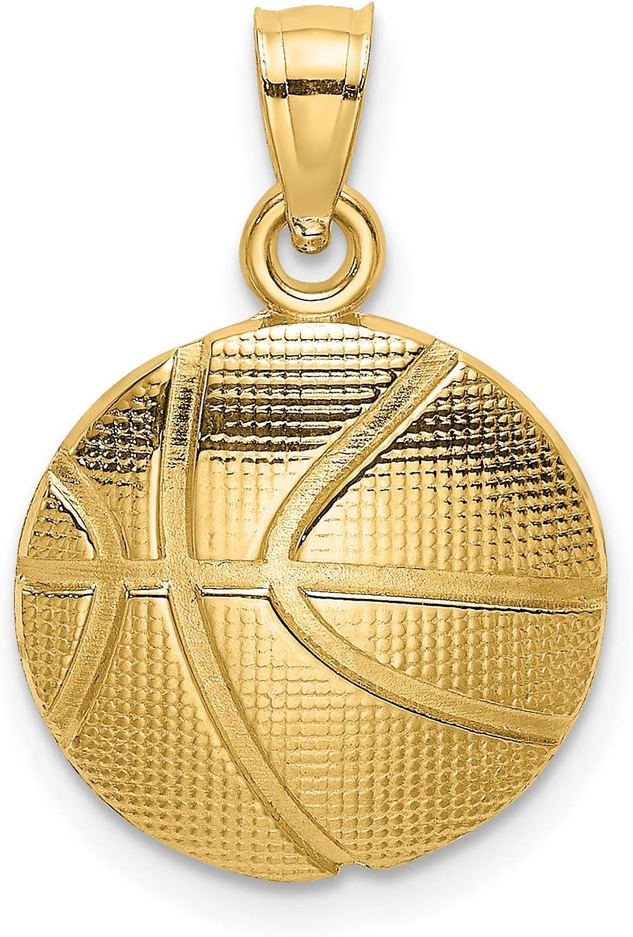 14k Yellow Gold Basketball Pendant Necklace for Men or Unisex, Real Gold Sports Charm with Detail, Athletic Pendant Jewelry for Everyday Wear, Team Symbol for Players and Fans 13 mm x 13 mm