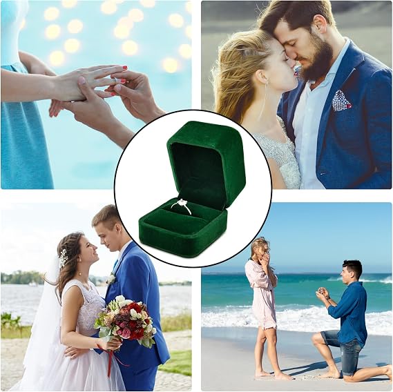 Velvet Ring Box - Engagement & Wedding Gift Box for Proposal, Anniversary & Valentine's Day (Green)