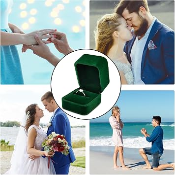 Velvet Ring Box - Engagement & Wedding Gift Box for Proposal, Anniversary & Valentine's Day (Green)