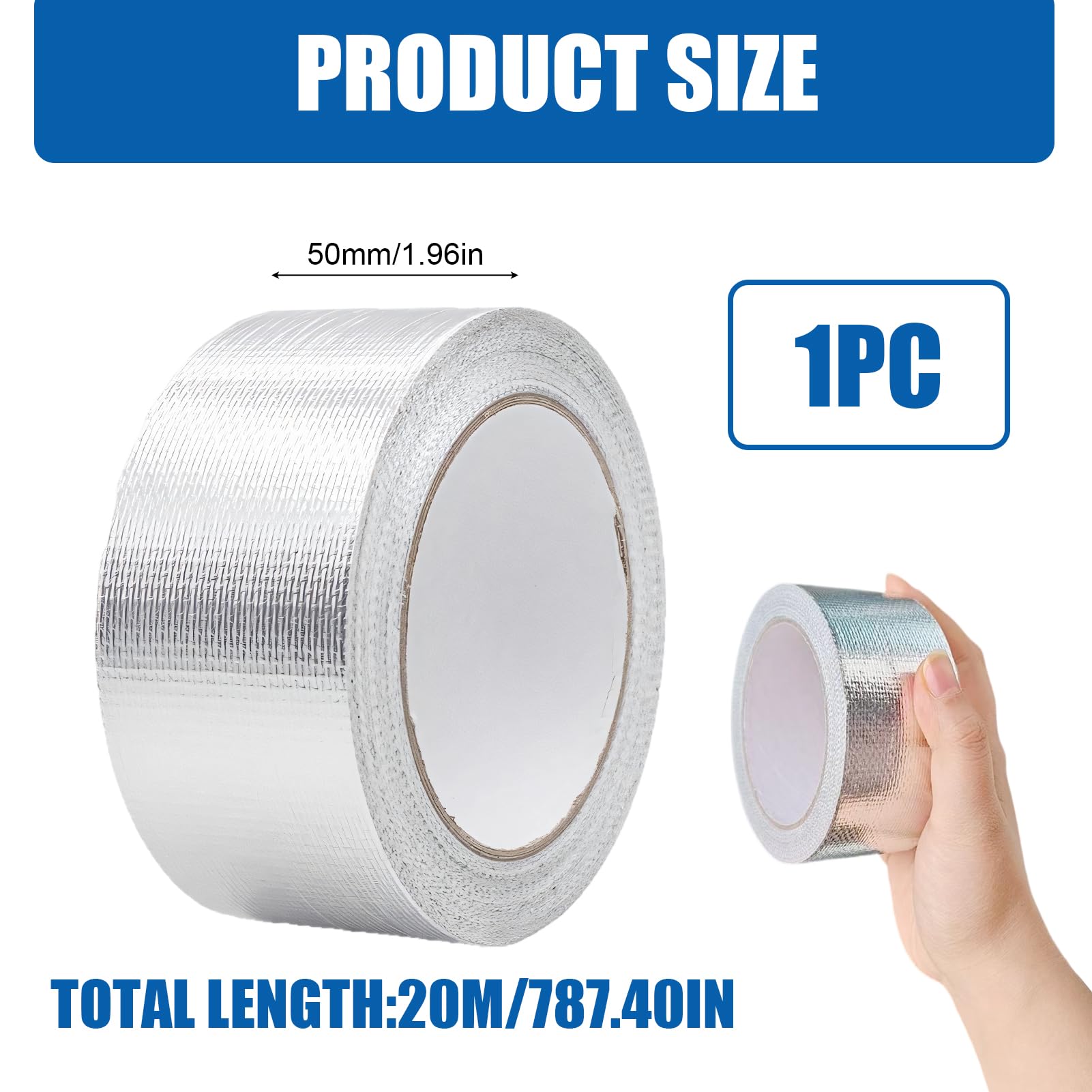 Cinta adhesiva de aluminio de 50 mm x 20 m para altas temperaturas, cinta de sellado metálica de aluminio, aislante y barrera de vapor para lavavajillas, encimeras y canalones
