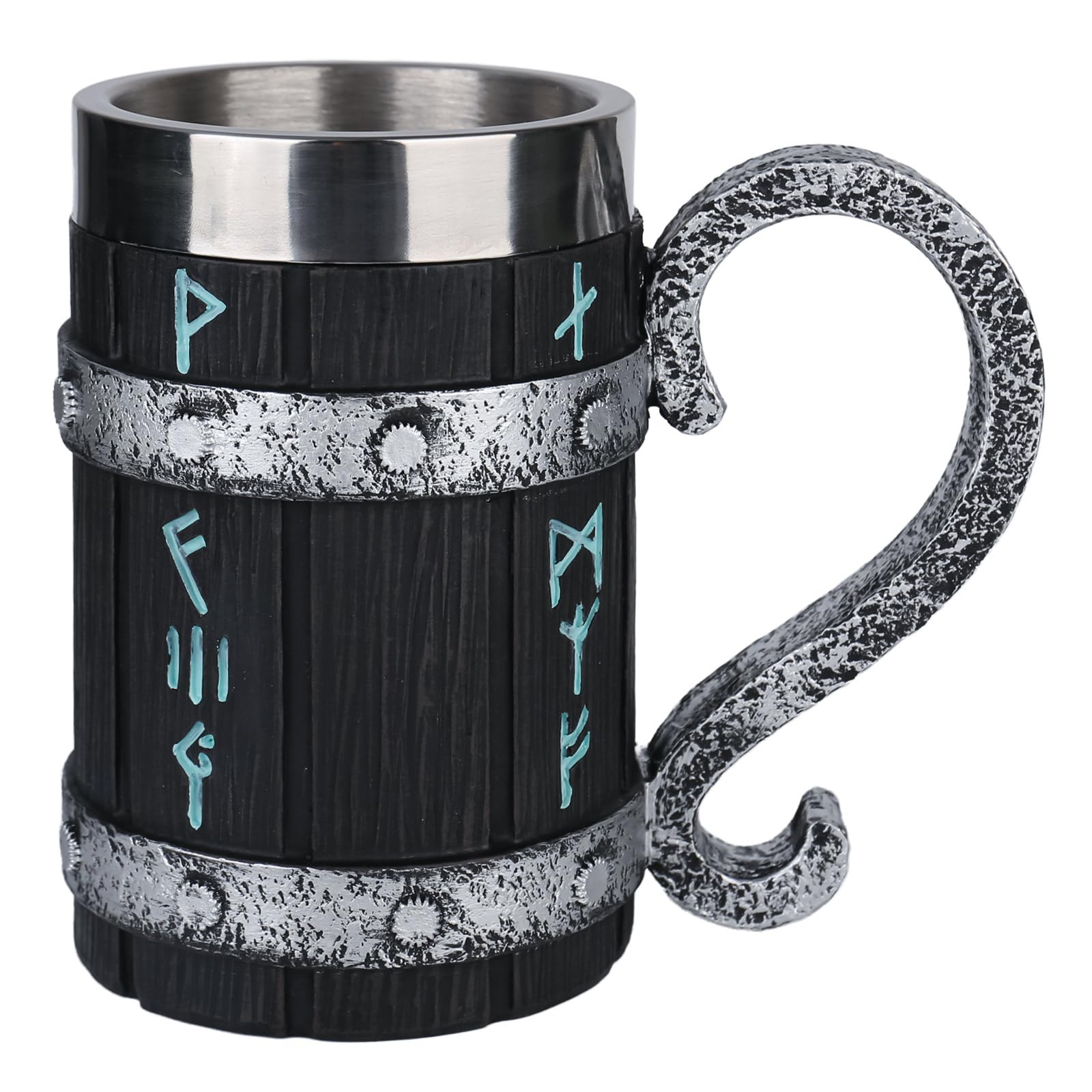 bssmmai Viking Wooden Barrel Beer Mug, Handmade Wooden with Handles Vintage Beer Mug, Stainless Steel Liner Viking Tankard 600ml Medieval Tumbler for Coffee/Beverage/Juice for Men