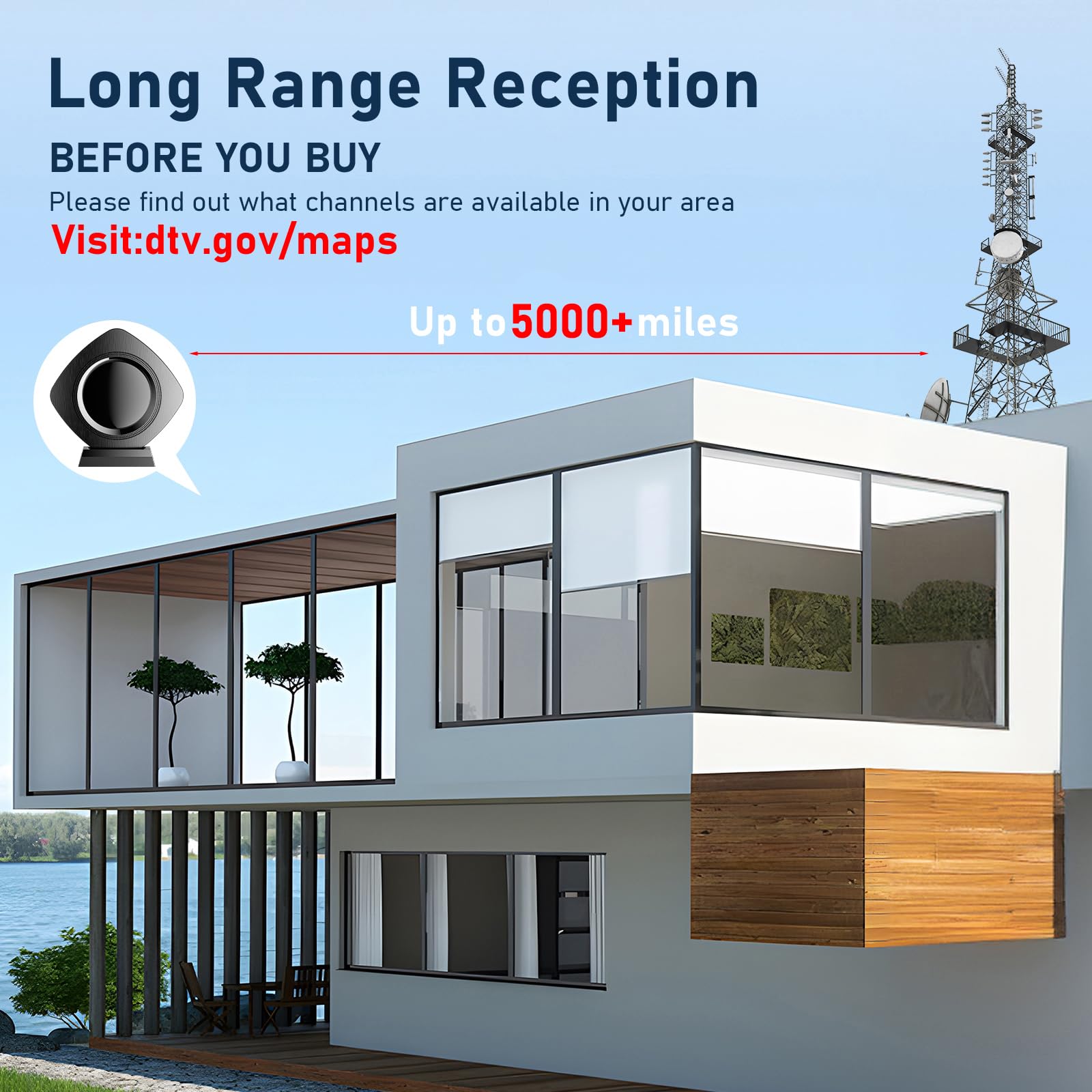 Antenne TV d'intérieur la plus solide jusqu'à plus de 8 500 km, meilleure antenne numérique 2026 pour Smart TV extérieur, antenne HDTV amplifiée canaux locaux 11,6 m - Support 8K 4K 1080p