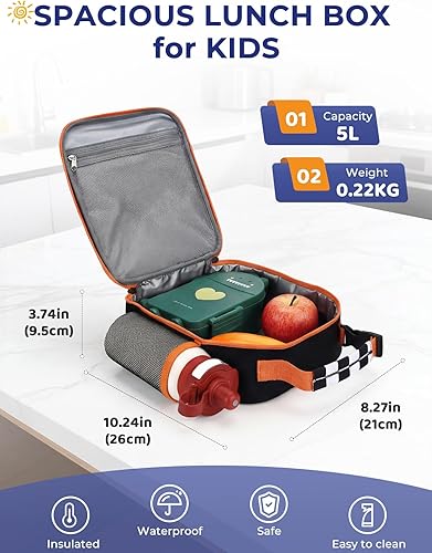 Miniatura 2 de VASCHY Lonchera para niños con aislamiento reutilizable Bento Cooler para niños pequeños, portador de aperitivos con clip manos libres en negro y