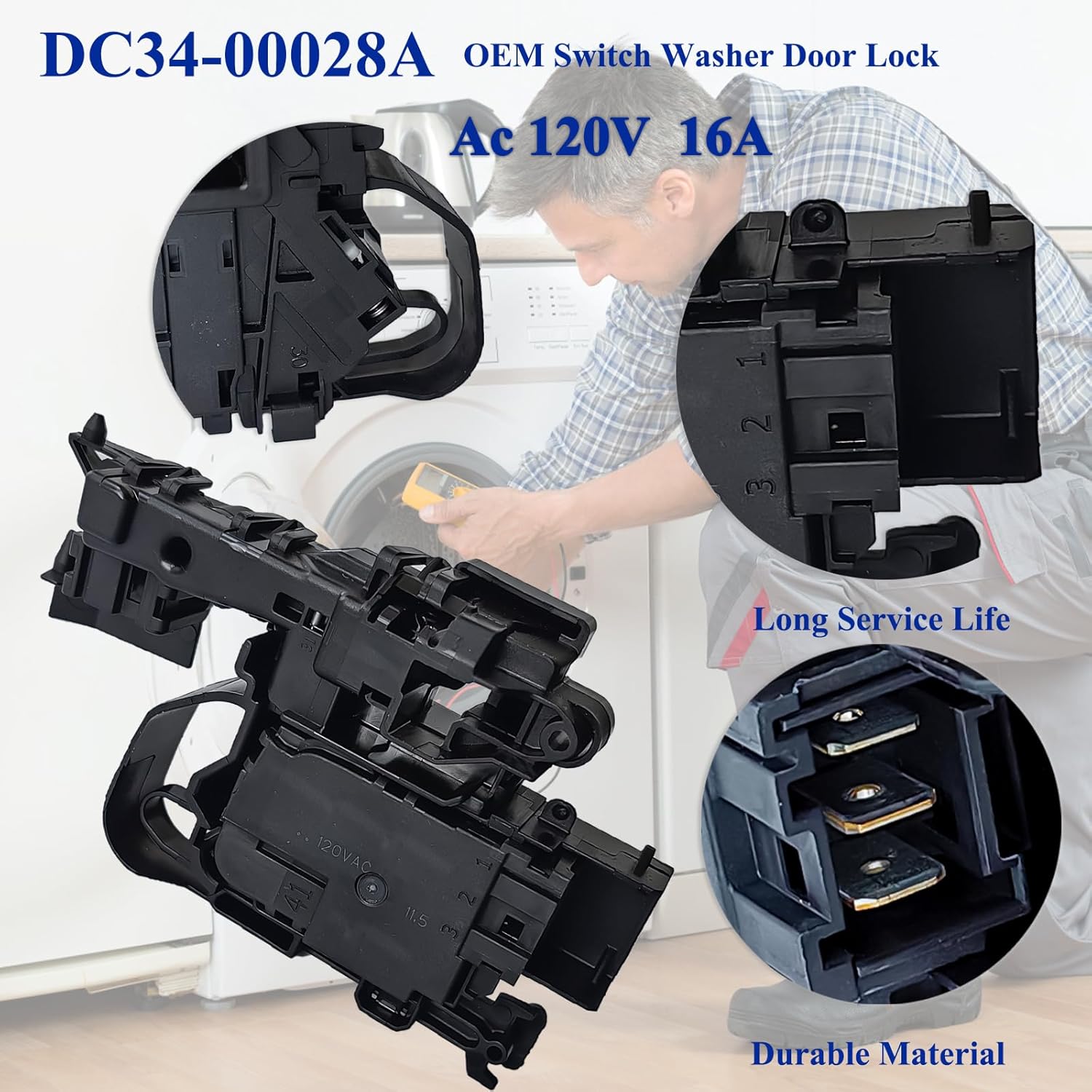 DC34-00028A Washer or Dryer Switch Door Lock Compatible with Samsung Washing Machine WF50R8500AV WF45R6100AW WF45R6300AV