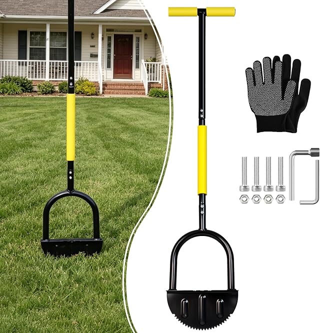 43-Inch Edger Lawn Tool, Heavy Duty Lawn Edger, Half Moon Steel Saw-Tooth Blade with Wide Footplate & Ergonomic T-Grip Handle, Manual Border Grass Edger for Lawn, Sidewalk & Garden Landscaping