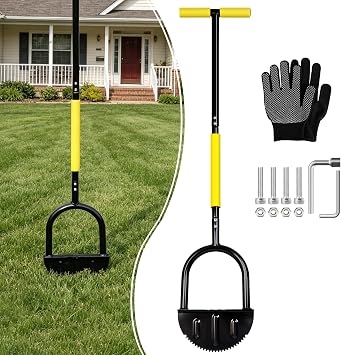 43-Inch Edger Lawn Tool, Heavy Duty Lawn Edger, Half Moon Steel Saw-Tooth Blade with Wide Footplate & Ergonomic T-Grip Handle, Manual Border Grass Edger for Lawn, Sidewalk & Garden Landscaping