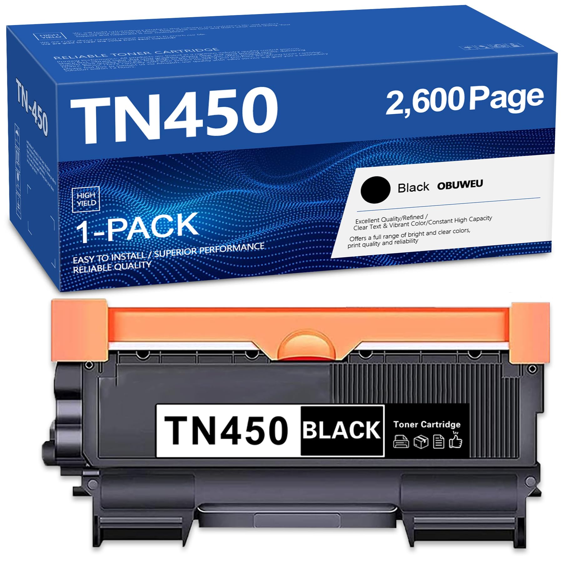 TN-450 Toner Cartridge Replacement for Brother TN450 TN420 Black Toner Cartridge High Yield to use for HL-2240d HL-2270dw HL-2280dw MFC-7360n MFC-