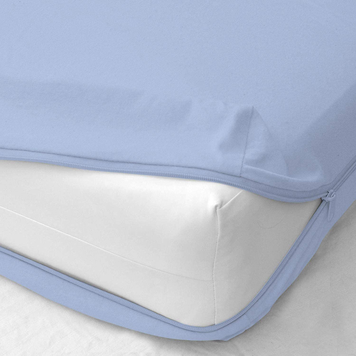Zipper Fitted Sheet - Brushed Hotel Quality Bottom Sheet 16 inch Extra Deep Pocket Soft Microfiber -Shrinkage and Fade Resistant-Easy Care -1 Fitted Sheet Only (Light Blue, Twin XL)
