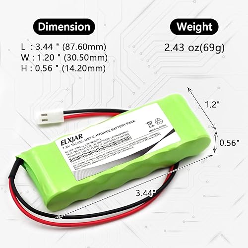 Miniatura 3 de Paquete de 2 baterías de repuesto Ni-MH de 7.2V 400mAh para Rath Microtech Elevator Smartphone RP7300110 RP7000110 Custom-118 OSA229 con conector
