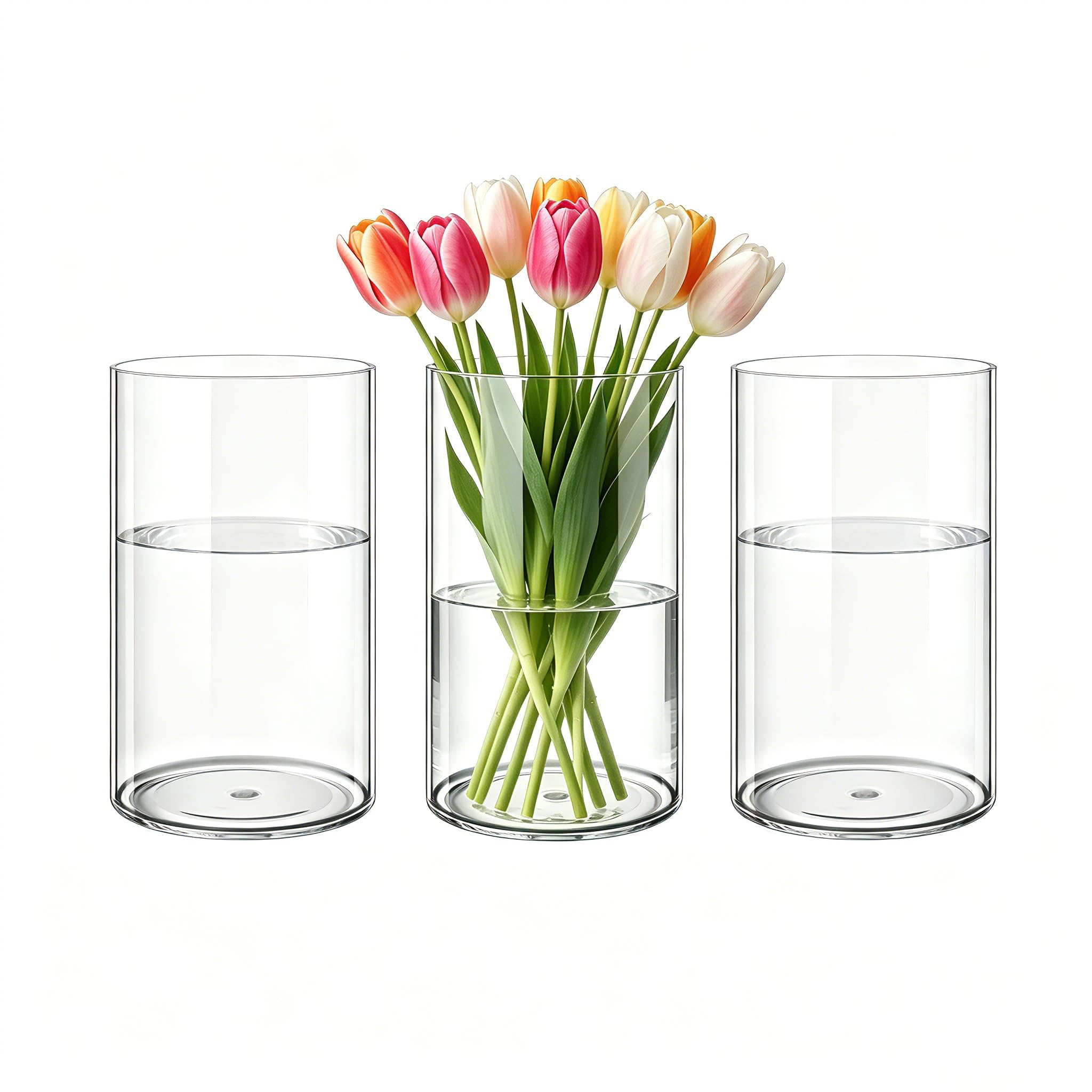 Koelaa Set Transparente Acryl-Blumenvasen, Bruchsichere Zylindervasen aus Kunststoff, Modernes Vasen-Set für Blumenarrangements, Tischdekoration, Einweihungsparty & Hochzeitscenterpieces