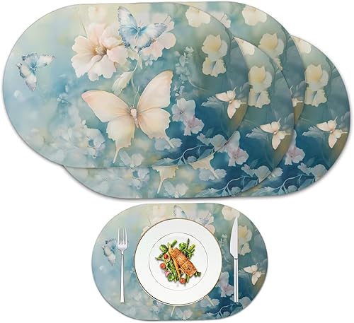 Miniatura 92 de Heat Resistant Placemats Oval Placemats Set of 6 Leather Washable and Wipeable Non Slip Place Mats, Waterproof Modern Dining Table Mats, Oval Floral