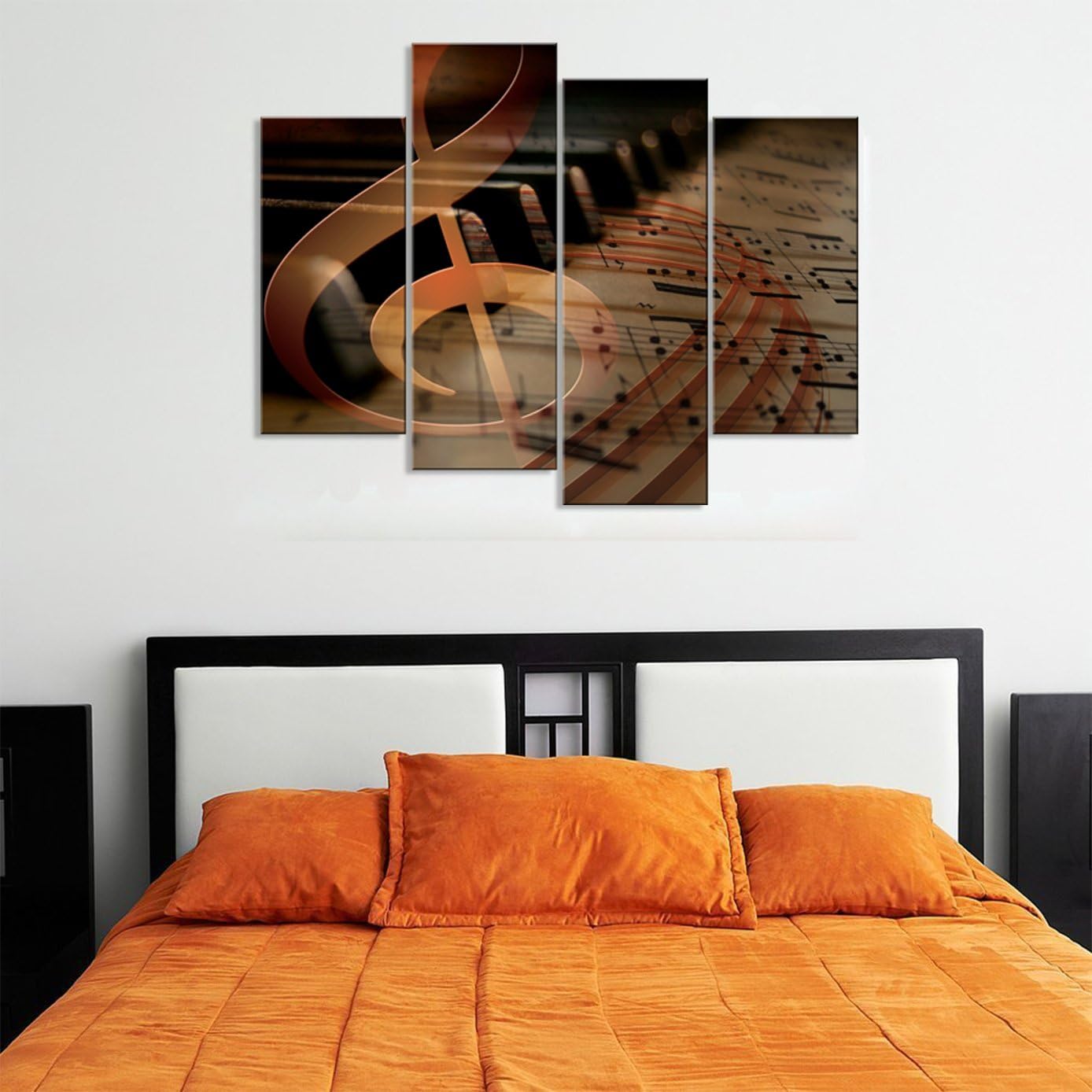 4 Panels Wall Hanging Art Musical Staff Melody Piano Music Notes Instrument Abstract Contemporary Reproduction Home Decoration Wall Art Canvas Painting Picture Prints with Wood Framed by uLinked Art