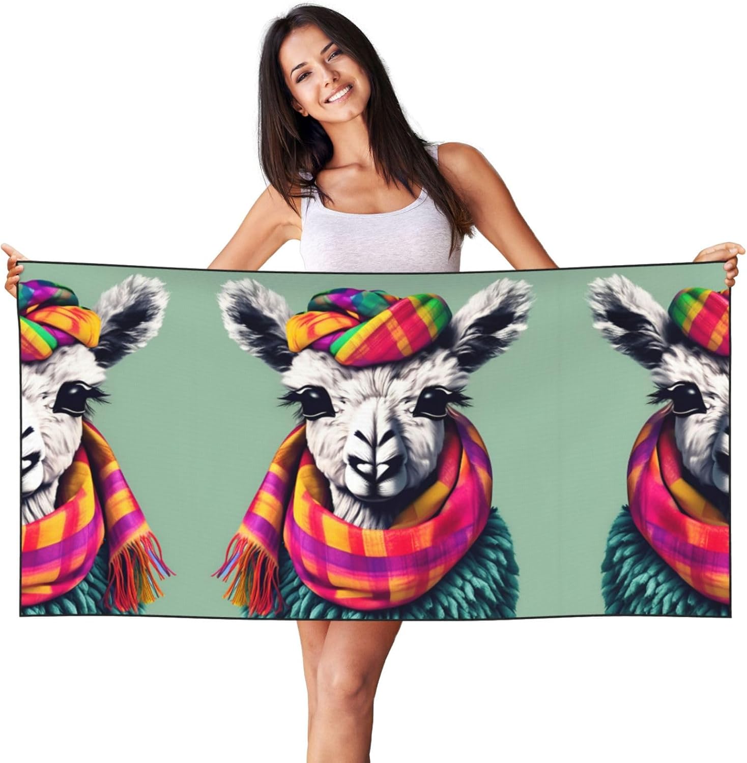Llama in A Scarf Print Summer Vacations Beach Towel Oversized Lightweight Quick Dry for Travel Pool Towel