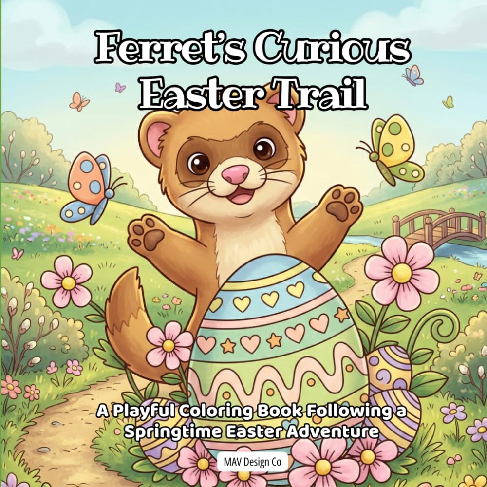 Ferret's Curious Easter Trail A Playful Coloring Book Following a Springtime Easter Adventure: Bold & Easy 8.5x8.5 Easter Coloring Pages Featuring ... Flowers, Candy Baskets, and Curious Ferrets