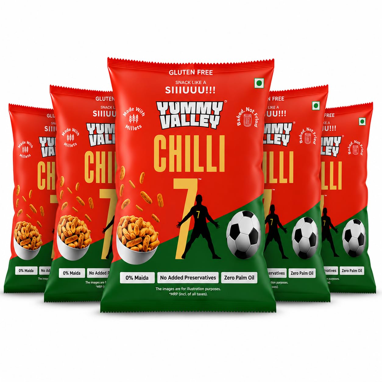 Yummy Valley Chilli 7 (Pack of 5) | Baked Millet Snack , Gluten Free , Made with Millet & Pulses , 0% Maida , Zero Palm Oil-image-32