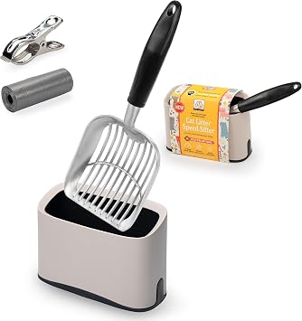 Heavy Duty Full Metal Cat Litter Scoop with Holder - Speed Sifter Litter Box Scooper Captures All Clumps - Kitty Litter Sifti