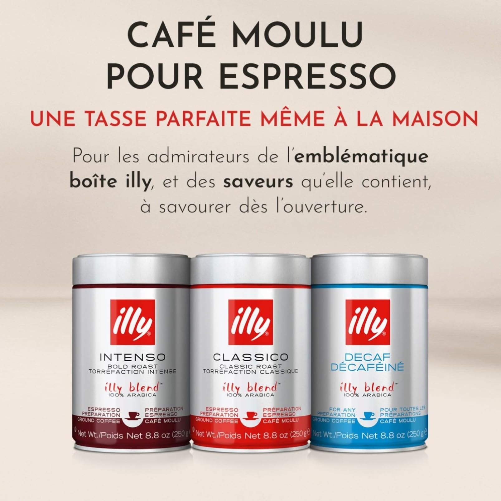 illy, Cafè Moulu pour Espresso Torréfié CLASSICO, 100% Arabica avec des Notes de Fleur d'Oranger et de Jasmin, un Goût Doux et un Arrière-goût Sucré, Paquet de 6 Boîtes (6 x 250gr)