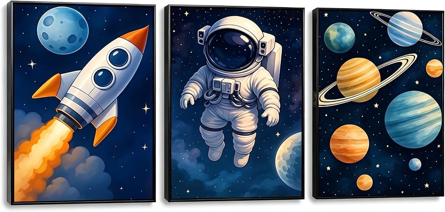 Pormipone Space Wall Art Set of 3 (12x16 in) | Unframed Canvas Prints