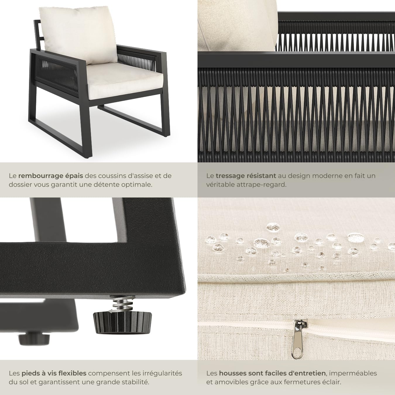 tectake® Lot de 2 Fauteuil Salon de Jardin Exterieur Coussins épais Inclus Cadre en Aluminium laqué époxy Mobilier Canape Exterieur Balcon Terrasse Veranda Maison — vue 6