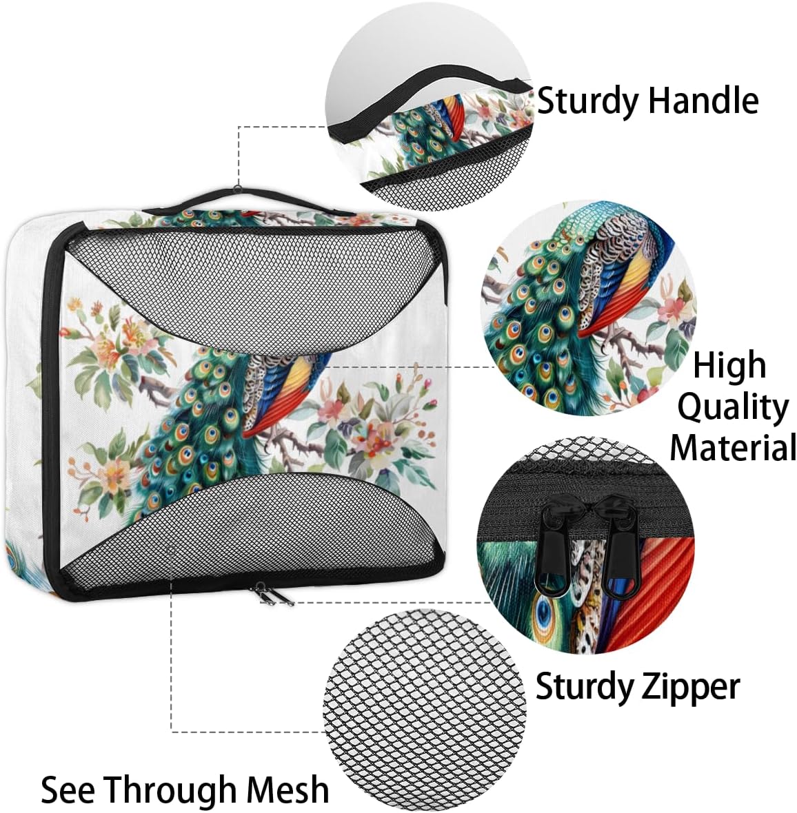 Art Peacock 4 Set Packing Cubes Packing Cubes for Women Lightweight Travel Essential Bag Clothes Carry on Suitcase Bags for Accessories Essentials