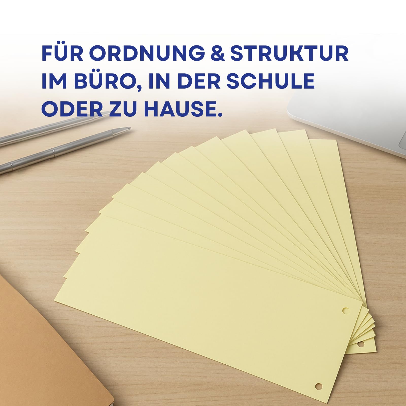 Westcott Trennstreifen 100 Stück Pastellgelb (30er-Pack) | Robuste Heftstreifen 190g/m² für A4 Ordner | Trennblätter 10,5 x 24 cm | Register 2-fach-Lochung für DIN-A4 Dokumente | E-733318 00