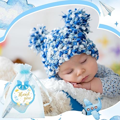 Miniatura 6 de Chuangdi 50 juegos de regalos y recuerdos para baby shower para invitados incluye 50 bolígrafos de bola, tarjetas de agradecimiento y bolsas