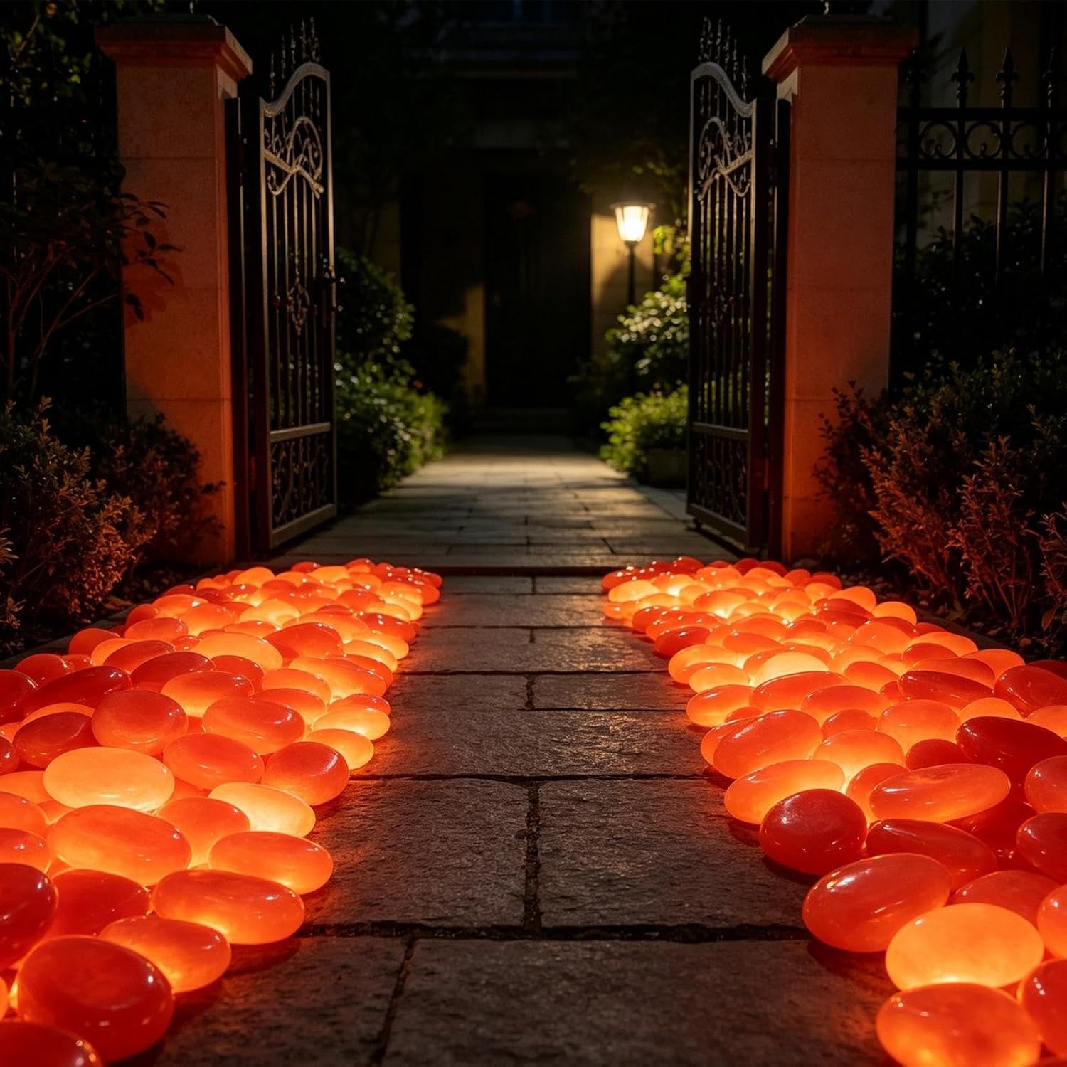 20 Pack Glow‑in‑The‑Dark Garden Pebbles, Light Up Plastic Decorative Rocks, Luminous Pebble Stones for Yard Pathway, Planter, Vase Fillers, Aquarium, Walkway, Landscape Ornament Decor，Orange