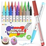 HOTU Acrylic Paint Markers Brush Tip, 18 Colors with 300% More Ink Acrylic Markers for Kids & Adults, Stocking Stuffers for Metal Wood Rocks Eggs, Christmas Gifts for Grandkids DIY, Art Supplies
