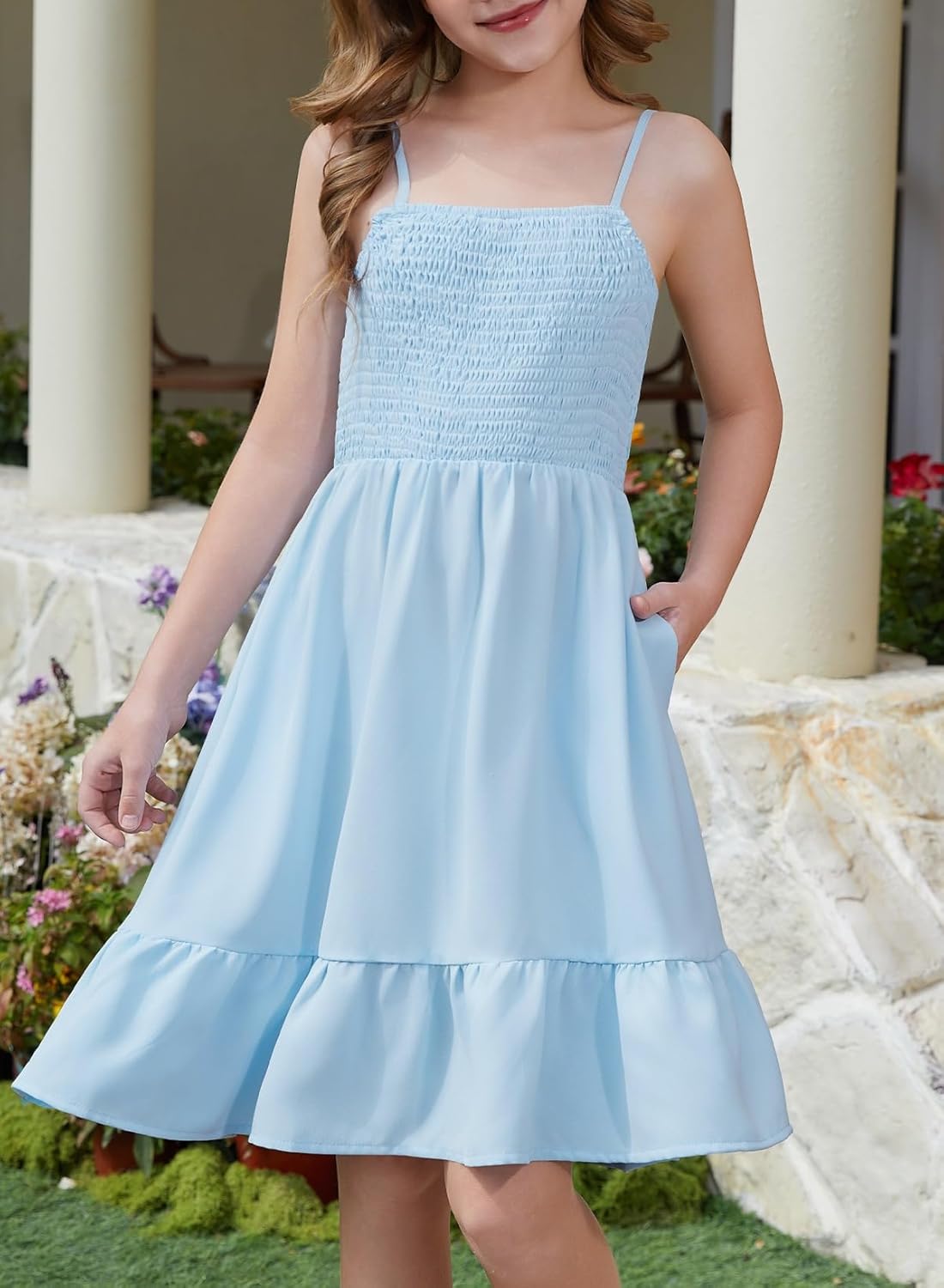 blibean Girls Summer Dress Tween Strap Sun Dresses Casual Beach Sundress Size 6-15 Years - Image 2
