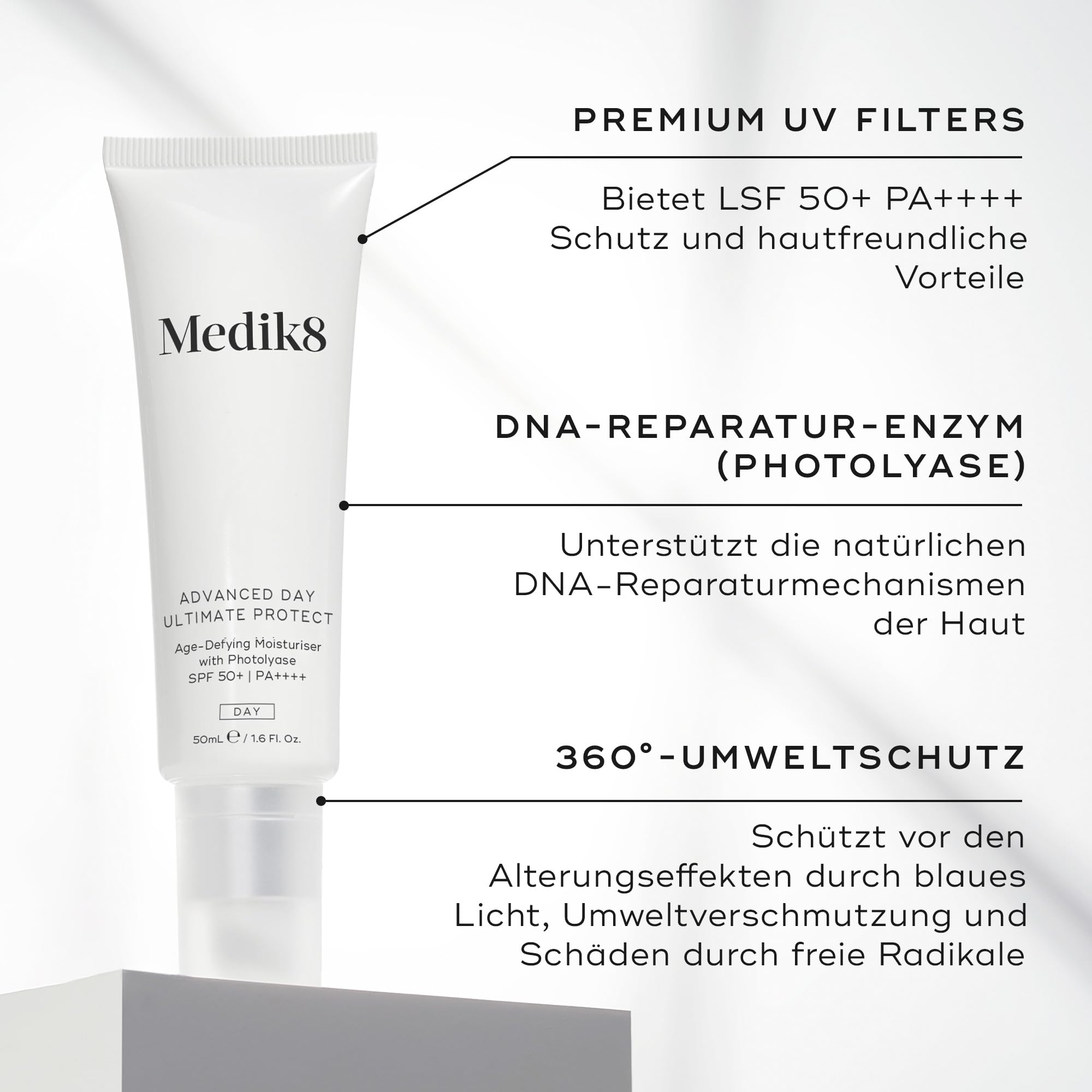 Medik8 Advance Day Ultimate Protect - LSF 50+ Anti-Aging-Feuchtigkeitscreme mit Lichtschutzfaktor LSF 50+ PA++++ - Feuchtigkeitsspendender & nicht fettender UV-Schutz - 50ml