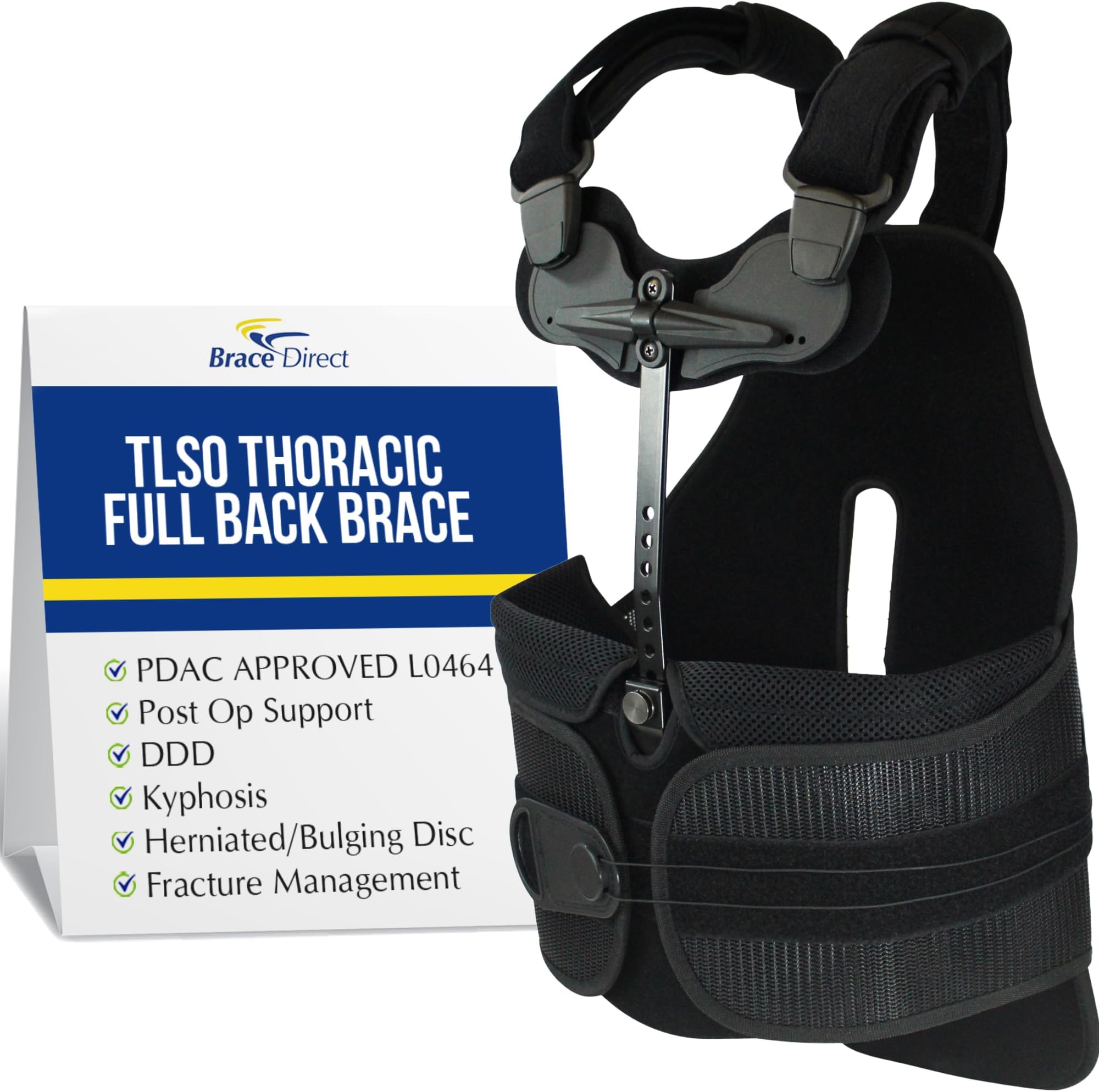 TLSO Thoracic Full Back Brace - PDAC L0464 Pain Relief and Straightener for Fractures, Post Op, Herniated Disc, Spinal Trauma, Mild Scoliosis