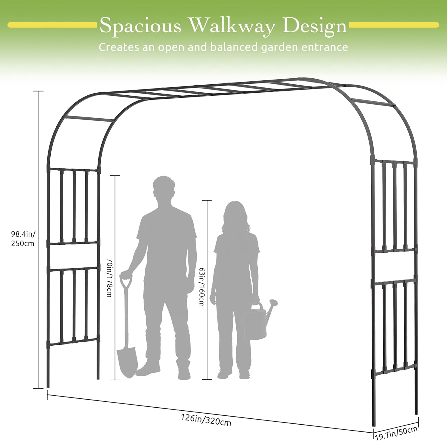 Square Tube Garden Arch Trellis, 10.5 x 1.6 x 8.2ft Extra Tall & Width Trellis Arch for Climbing Plants Outdoor, Next Gen PE-Coated Metal Arbor for Wedding, Large Archway Decoration Black