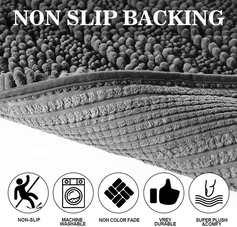Christmas Clearance Chenille Non Slip Soft Microfibers Bathroom Rugs, Extra Soft and Absorbent Carpet Mats(17"x24", Striped,Lava Grey)