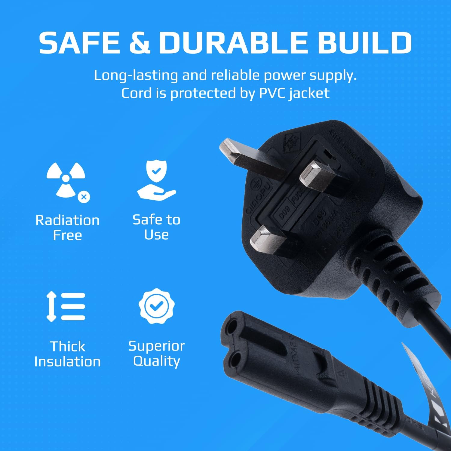 I- Sheng UK Power Lead Cable for Xbox Sky Box Playstation 1 2 3 | 3 Pin Wall Cord to Figure