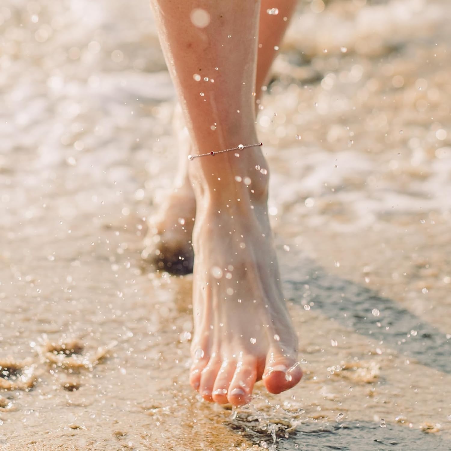 E 925 Sterling Silver Ankle Bracelet for Women, Dainty Cubic Zirconia Pearl Beaded Adjustable Anklet for Beach Party - Image 3