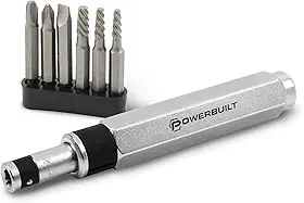 Powerbuilt - Conjunto de 7 peças mini chave de impacto e extrator, ferramentas manuais, chaves de fenda e pontas, chaves de fenda - Multi-In-One (647767), prata