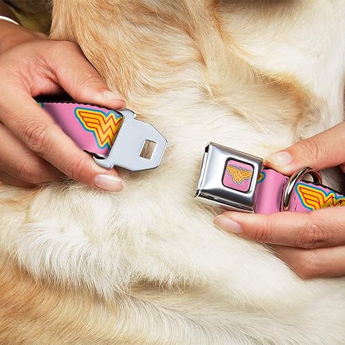 Miniatura 8 de Buckle-Down Collar de perro con hebilla de cinturón de seguridad, logotipo de Wonder Woman, rosa, azul, amarillo, rosa, 1.5 pulgadas de ancho, se