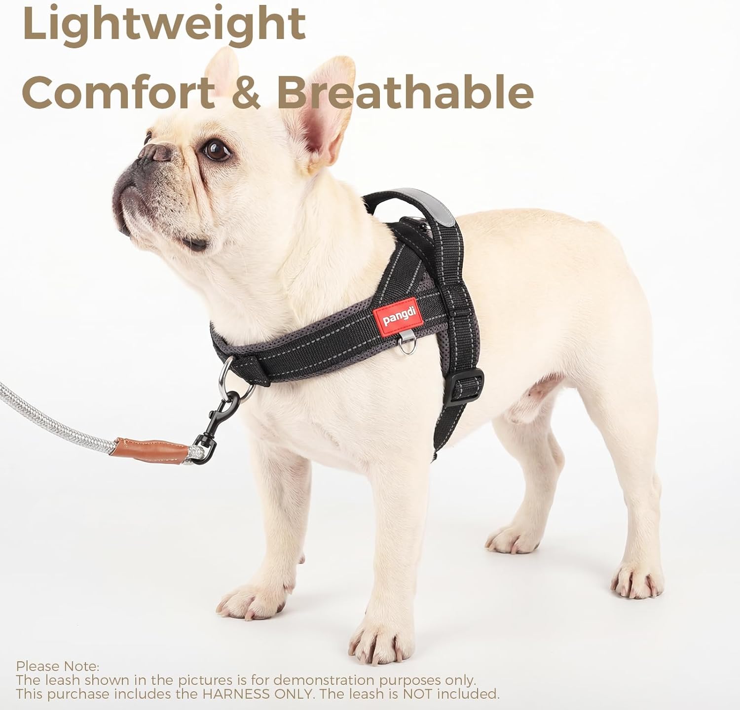 No Pull Dog Harness with Handle, Corgi Adjustable Reflective Dog Vest, Breathable Air Mesh Padded Pet Harness with Front Leash Clip for Small Medium Dogs, Black, XL