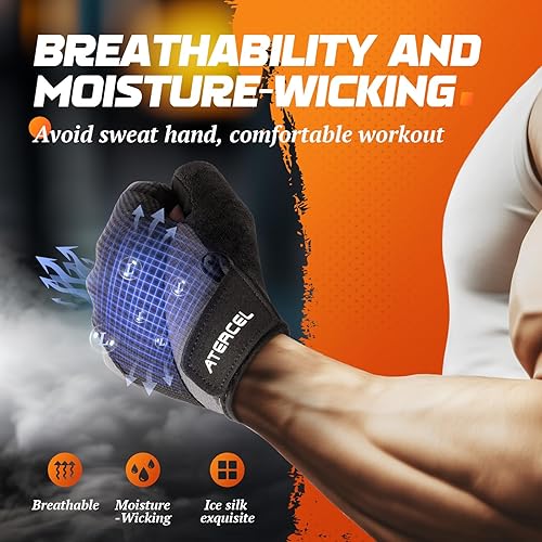 Miniatura 2 de ATERCEL Guantes de entrenamiento para hombres y mujeres, levantamiento de pesas con agarre firme, ligeros para ejercicio, ciclismo, fitness,