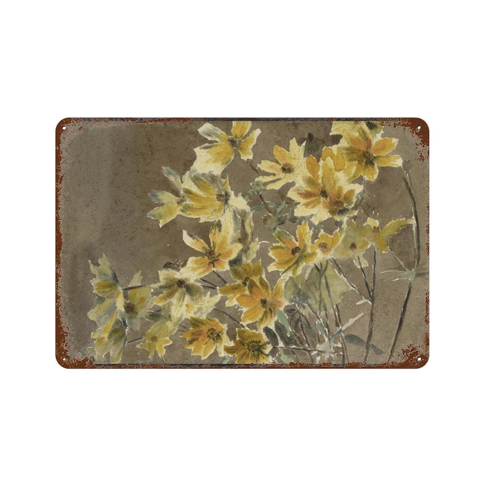 xiaoxiaoshen Vintage Watercolor Yellow Coreopsis Wildflowers Wall Decor Art Metal Tin Poster Modern Home Decor Art Home Bar Shop Decorations Vintage Sign 20x30cm