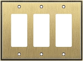 Henne Bery Soft Modern Decorative Wall Plate Switch Plate Outlet Cover (Triple Decorator, Antique Brass)