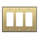 Henne Bery Soft Modern Decorative Wall Plate Switch Plate Outlet Cover (Triple Decorator, Antique Brass)